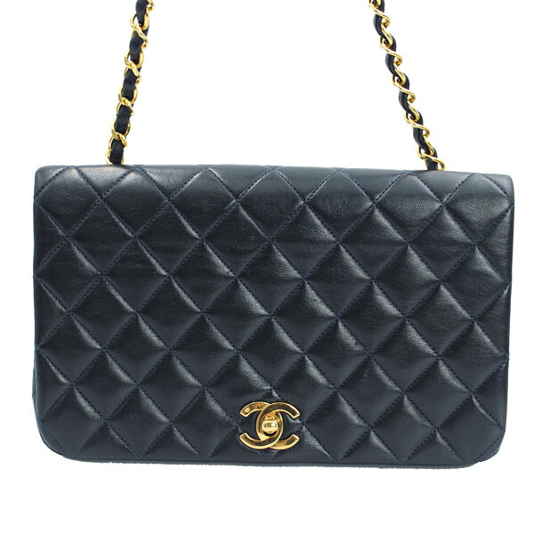 CHANEL シャネル バッグ マトラッセフルフラップチェーンショルダー ラムスキン ネイビー ゴールド金具【送料無料】【中古】【D7303】｜トキオカ 244,000円