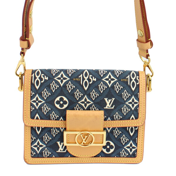 LOUIS VUITTON ルイヴィトン 御徒面子 ドーフィーヌMM Since 1854 モノグラム・ジャガードキャンバス モノグラム 青碧 ゴールド金具 M57499【貨物輸送無料】【中古】【D7318】