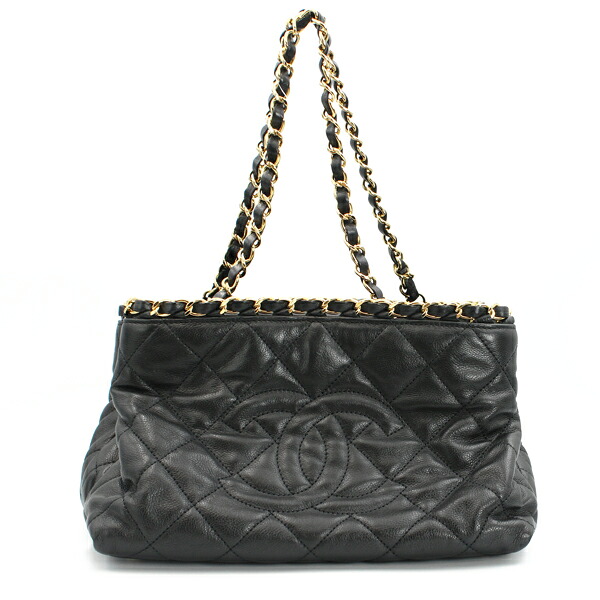 CHANEL シャネル 御徒面子 チェーンミートート 子ウシ 黒いこと ゴールド金具 A50494【貨物輸送無料】【中古】【D7416】