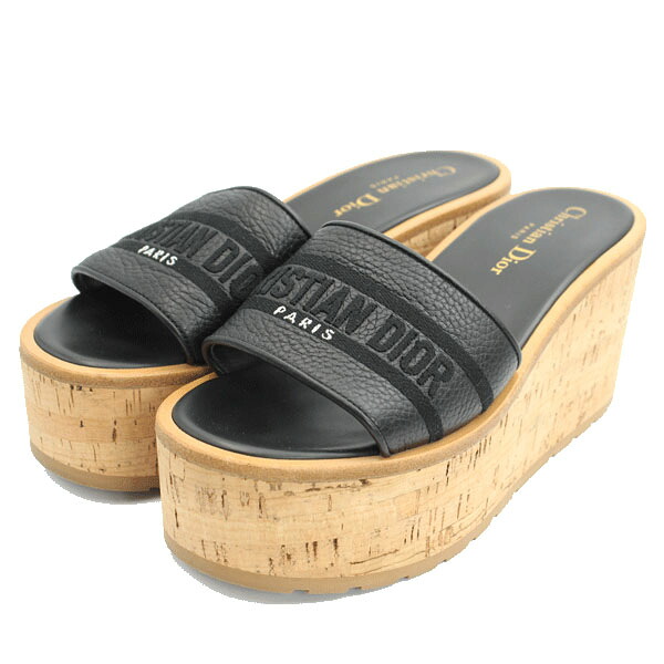 Christian Dior ディオール 靴 Dway プラットフォームスライド グレインドカーフスキン/コルクプラットフォーム ブラック KCO425CEY_S900【送料無料】【中古】【D7698】|トキオカ