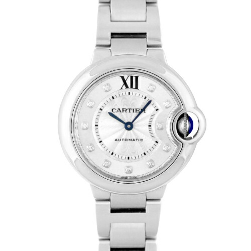 【正規品】カルティエ CARTIER バロンブルー 33mm W4BB0021 SS 33mm シルバー文字盤 11ポイントダイヤ 【送料無料】【中古】【レディース】【腕時計】 372,600円