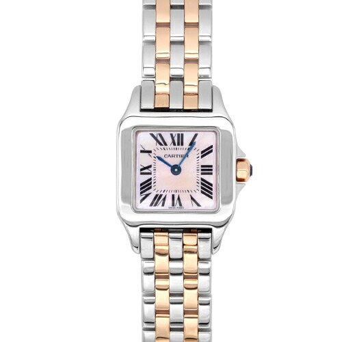 カルティエ CARTIER サントス ドゥ モワゼル W25074Y9 PG×SS 29mm×20粍 さくら色甲殻文字記号盤 【貨物輸送無料】【中古】【レディース】【ウオッチ】