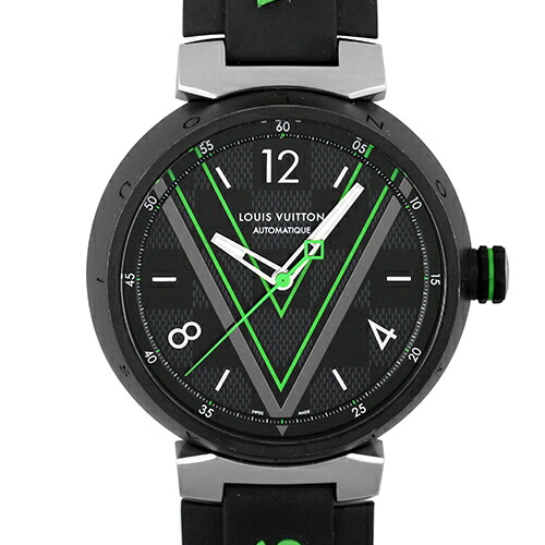 【定まり品】ルイヴィトン LOUIS VUITTON タンブール ダミエ グラフィットレース QA131 PVD(SS)×天然ゴム 41.5粍 黒いこと文字記号盤 【貨物輸送無料】【中古】【メンズ】【ウオッチ】