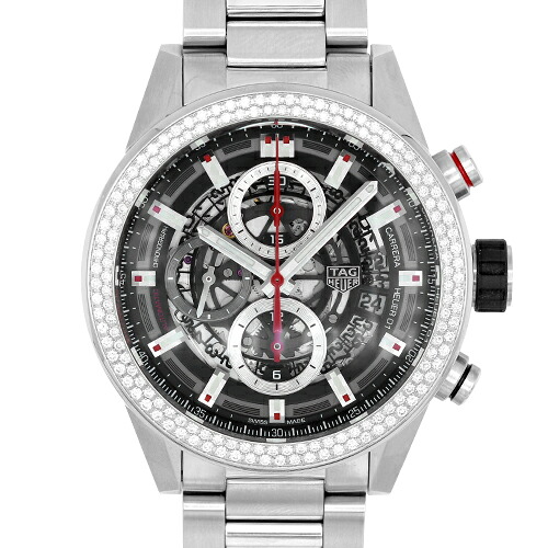 タグホイヤー TAG HEUER カレラクロノ ホイヤー01 CAR201P.BA0766 SS 43mm ブラック文字盤 ベゼルダイヤ 【送料無料】【中古】【メンズ】【腕時計】