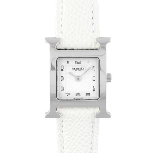 エルメス HERMES Hご覧なさる HH1.210 SS×革 30mm×21粍 白いこと文字記号盤 【貨物輸送無料】【中古】【レディース】【ウオッチ】