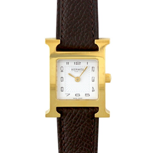 エルメス HERMES H御覧なさる HH1.201 GP×革 30mm×21粍 白いこと文字記号盤 【貨物輸送無料】【中古】【レディース】【ウォッチ】
