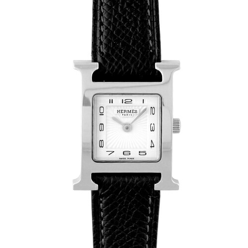 エルメス HERMES Hご覧なさる HH1.210 SS×革 30mm×21粍 新型白いこと文字記号盤 【貨物輸送無料】【中古】【レディース】【ウオッチ】