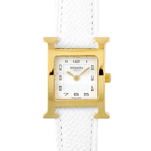 エルメス HERMES H御覧なさる HH1.201 GP×革 30mm×21粍 白いこと文字記号盤 【貨物輸送無料】【中古】【レディース】【ウォッチ】