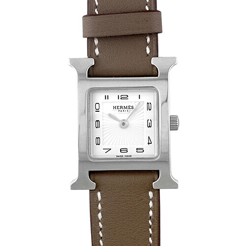 エルメス HERMES H御覧になる HH1.210 SS×革 30mm×21粍 白いこと文字記号盤 【貨物輸送無料】【中古】【レディース】【ウオッチ】