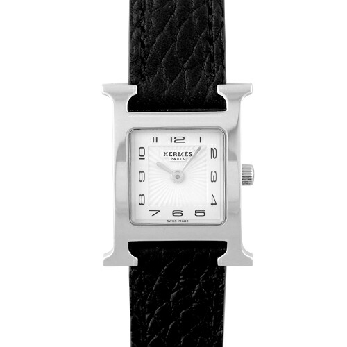 エルメス HERMES H御覧になる HH1.210 SS×革 30mm×21粍 白いこと文字記号盤 【貨物輸送無料】【中古】【レディース】【ウオッチ】