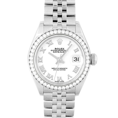 ロレックス ROLEX デイトジャスト28 279384RBR WG×SS 28mm ホワイトローマン文字盤 ベゼルダイヤ ジュビリーブレスレット 【送料無料】【中古】【レディース】【腕時計】