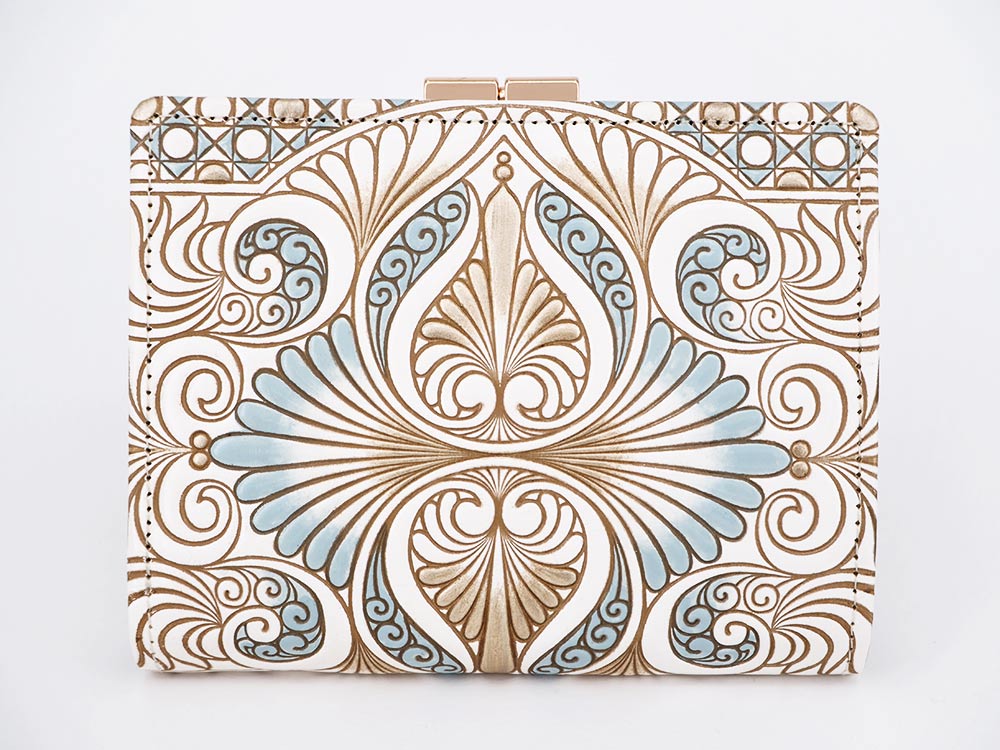 □　文庫屋大関　「ロカイユ/ベビーピンク」　がま口小銭入れ　牛革　日本製　【未使用品】 可愛い皮革伝統工芸 文庫屋「大関」ロカイユ＜ベビー