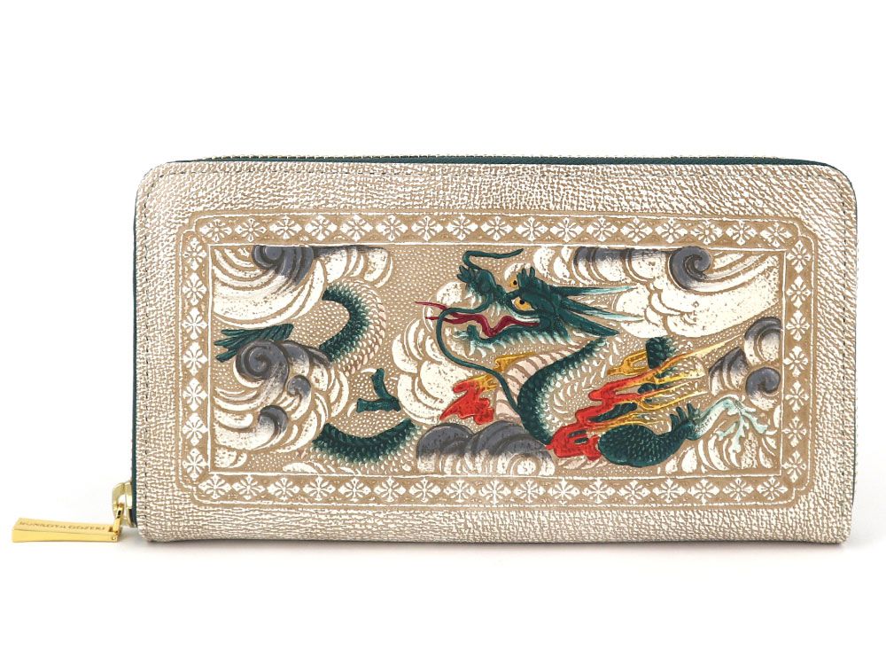 牛革✨文庫屋大関✨龍神✨財布✨ラウンドファスナー✨レザー✨真鍮製ゴールド✨緑色✨ 楽天市場】【可愛い皮革伝統工芸 文庫屋「大関」】龍神＜緑＞ ぐるっと