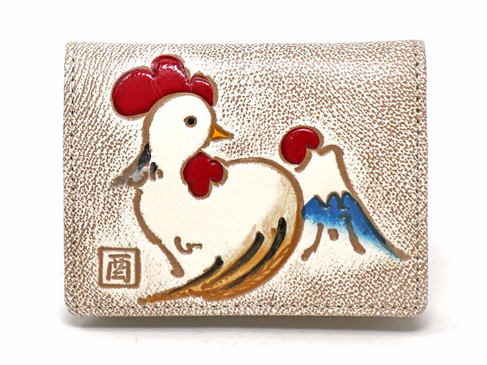 【可愛い皮革伝統工芸 文庫屋「大関」】さいさき鳥 箱まち小銭入れ【干支財布】