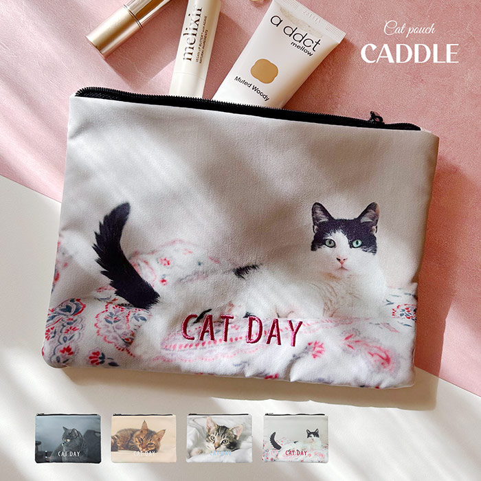 楽天市場】ポーチ 猫 CAT DAYフラットポーチ 猫柄 かわいい 猫プリント