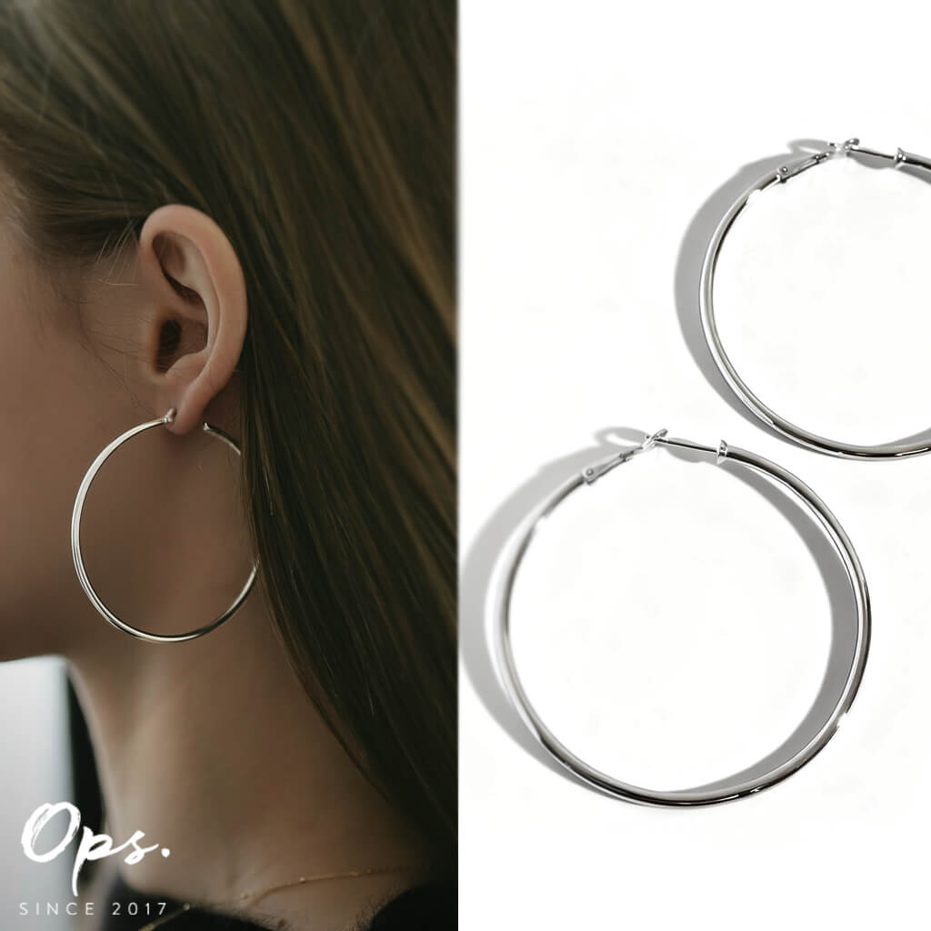 フープピアス 大きめ 【Gioove ジオーベ 】 フープ ピアス 金属アレルギー シルバー925 K18仕上げ シンプル シルバーゴールド 直径50mm 5cm｜ピアス リング OPS.