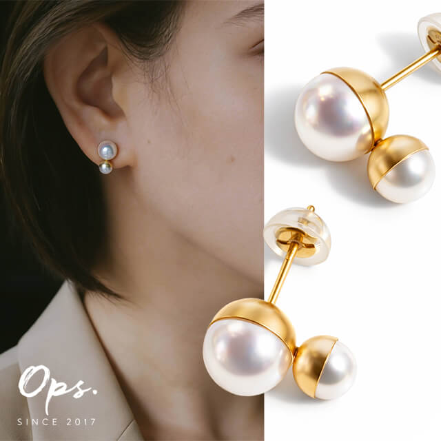 パール ピアス 18k あこや本真珠 【POLLUX ポルクス】 パールピアス 18金 k18 １８k ダブルボール 丸玉 レディース ジュエリー アクセサリー ギフト プレゼント 大人 可愛い おしゃれ 卒業式 アクセサリー 卒園式 入学式 パール ピアス 人気 保証｜ピアス リング OPS.