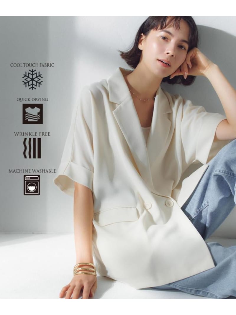 【SALE／5%OFF】【当たること冷感/吸水速乾/防シワ】リネンライクテーラードジャケット《洗い濯ぎ機差しゆるす》 OPAQUE.CLIP オペークドットクリップ ジャケット・アウター テーラードジャケット・ブレザー 白いこと 赤銅色 黒いこと【RBA_E】【貨物輸送無料】[ Fashion]