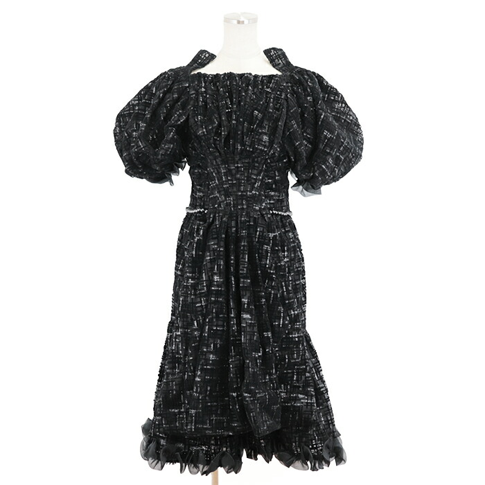 CHANEL ブラック パフスリーブ ミニワンピース 38