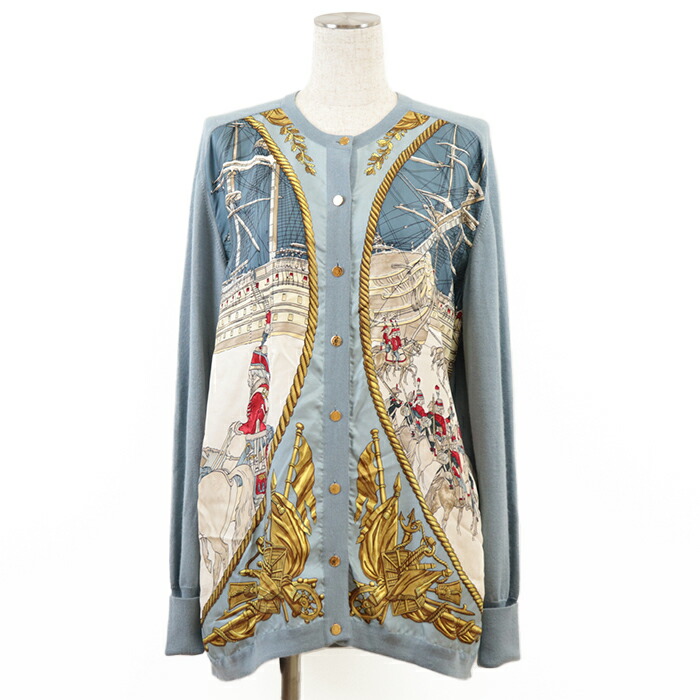 HERMES エルメス カーディガン BRIDES REBELLES POP SUR シルク コットン オーガンジー レディース 36 アイボリー ボタン付属 フランス製 HERMES エルメス カーディガン BRIDES REBELLES POP SUR シルク