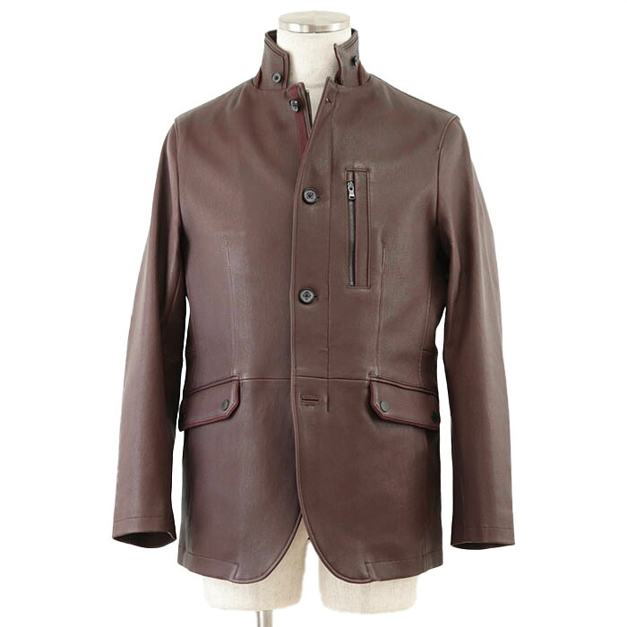 【未使用】JOSEPH ABBOUD ジョセフ アブード ジャケット ラム レザー ジップアップ ライダース ミリタリー アウター タグ・替ボタン付属 メンズ サイズ L バーガンディ 【中古】