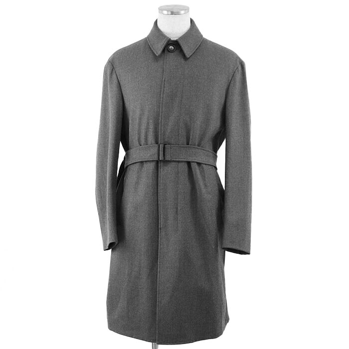 【新品同様】Emporio Armani エンポリオ アルマーニ コート ステンカラー 2019年製 OVER JACKET WATER REPELLENT 撥水 ストレッチ バルカマーン ベルテッド アウター ベルト付属 メンズ サイズ 48 グレー 灰色 41LC60【中古】