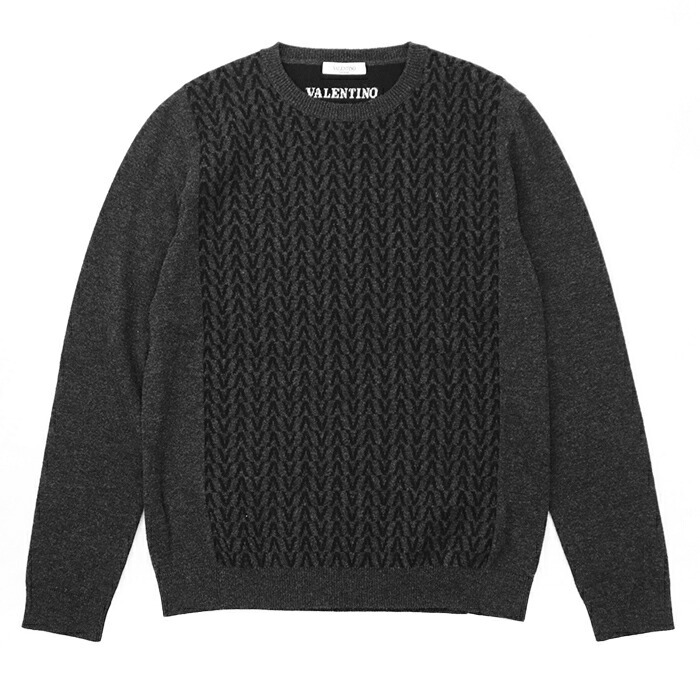【美品】Valentino ヴァレンチノ セーター V総柄 クルーネック プルオーバー ニット 長袖 袖リブ 裾リブ ウール100％ トップス メンズ サイズ S グレー ブラック 灰 黒 イタリア製 WV3KC16D7K0【中古】 17,963円