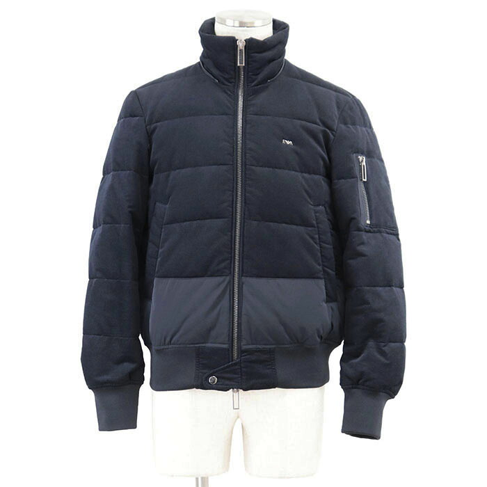 【美品】Emporio Armani エンポリオ・アルマーニ ブルゾン ジャケット ロゴ GA イーグル コーデュロイ 中綿 ストレッチ リブ ジップアップ アウター メンズ サイズ 46 ダークネイビー 濃紺【中古】|オパール店