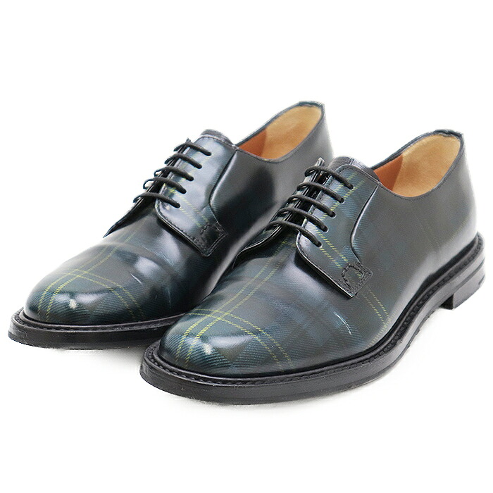 【極美品】CHURCH\u0027S 教会堂 ダービーシューズ SHANNON 2 シャノン2 ブラックウォッチ 照合のしるし柄 プレーントゥ なめし革 御召しものシューズ 外機翼 革靴 袋属する レディース 大きさ 36 緑であること 黒いこと 青み 緑 黒 青【中古】