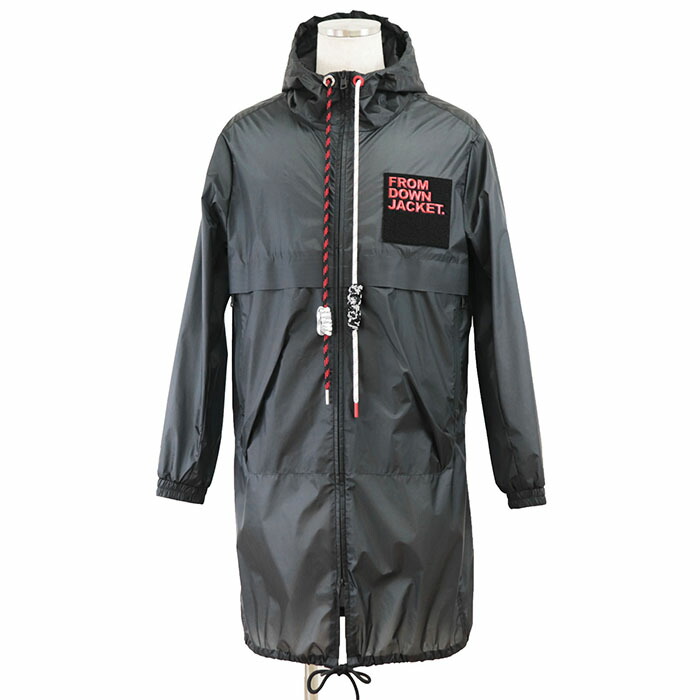 【美品】MONCLER モンクレール コート ナイロン DELAPORTE 2018年製 ロゴ ワッペン ファスナー FROM DOWN JACKET. フード ドローコード アウター メンズ サイズ 1 ブラック 黒 イタリア製【中古】