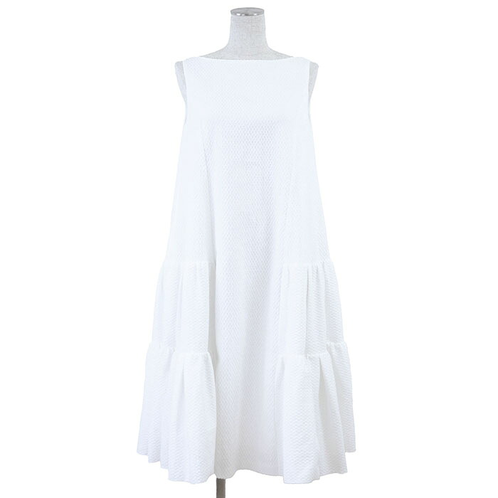 【新品同様】FOXEY フォクシー ワンピース ノースリーブ 2024SS DRESS LYON ドレス リヨン 44345 ジャガード ティアード フレア ギャザー Aライン コットン / ポリ レディース サイズ 38 ホワイト 白 日本製【中古】