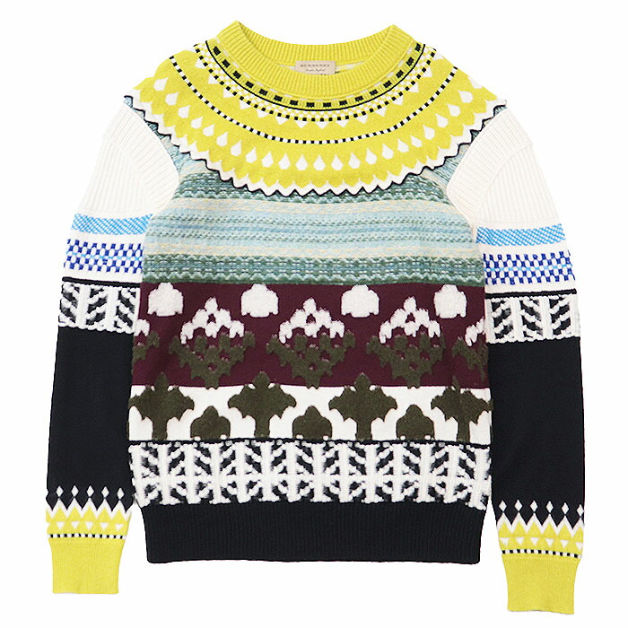 SALE【美品】BURBERRY バーバリー セーター ニット カシミヤ × モヘア ノルディック クレイジーパターン ジャガード パッチワーク クルーネック プルオーバー ロングスリーブ 長袖 丸首 トップス メンズ サイズ S マルチカラー 総柄【中古】