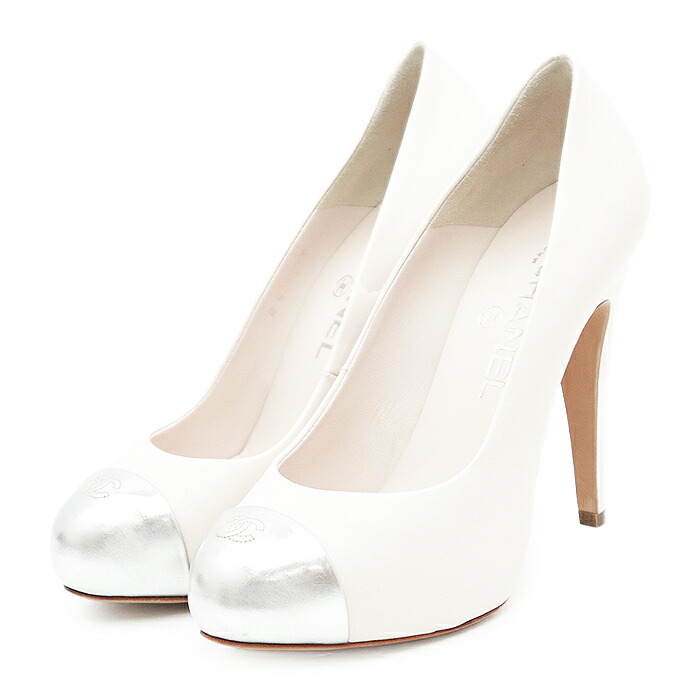 お値下げ☆美品♡CHANELホワイトパンプス CHANEL シャネル パンプス レディース37ハーフ ホワイト ブラック