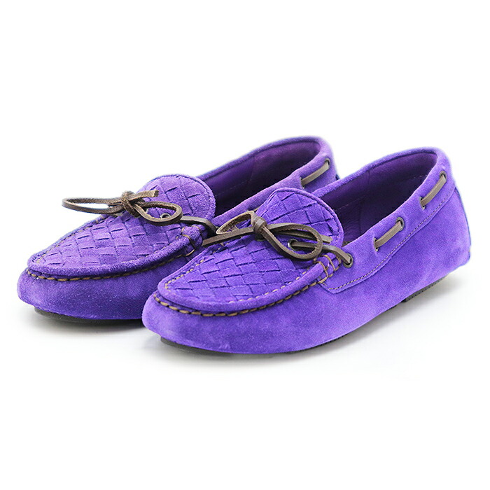 【SALE】BOTTEGA VENETA ボッテガヴェネタ ドライビングシューズ イントレチャート スエードクロスなめし革 靴 箱属する レディース 大きさ 36 相撲取り草 紫 イタリア製 283058 VFCA1【中古】