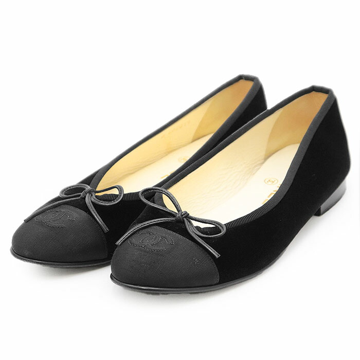 中古★美品★シャネル★フラットシューズ★パンプス★ブラックココマーク★レザー シャネル ココマーク レザー フラットパンプス 38 レディース