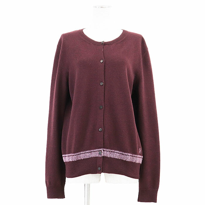 HERMES エルメス ジレー 編み物 2016AW H ロゴタイプ 名取り草 羊毛100% ご機嫌ゲージ 労働者の一団のど首 ロング衣袂 丸首 長袖 トップス レディース 大きさ 40 バーガンディ イタリア共和国製【中古】