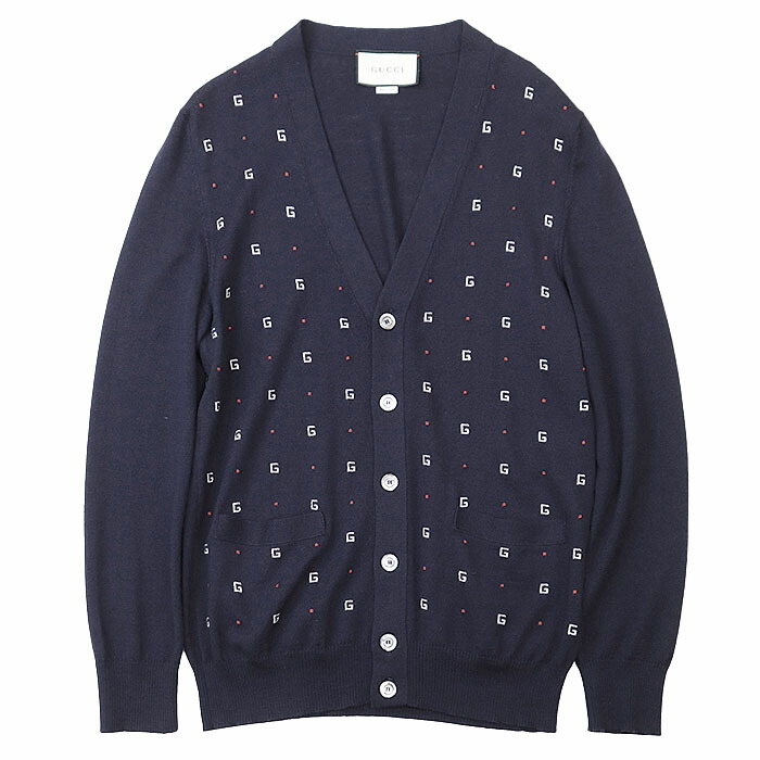 GUCCI グッチ 21AW ウェブ付き ウール ニット カーディガン XS 紺 GUCCI - GUCCI グッチ カーディガン XS 紺xベージュx赤等