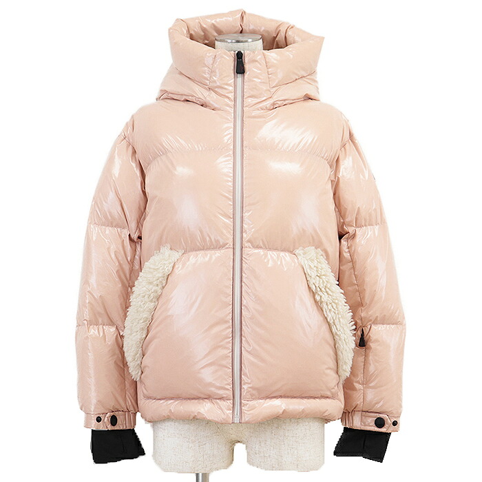 【美品】MONCLER GRENOBLE モンク軌跡グルノーブル 落ち込む上衣 2024年製 EIBSEE シャイニーマット ボア 縛 書き判 ロゴタイプ 紋章 アウター レディース着付ける可 キッズ 大いさ 12A サクラ色ベージュ イタリア共和国製【中古】