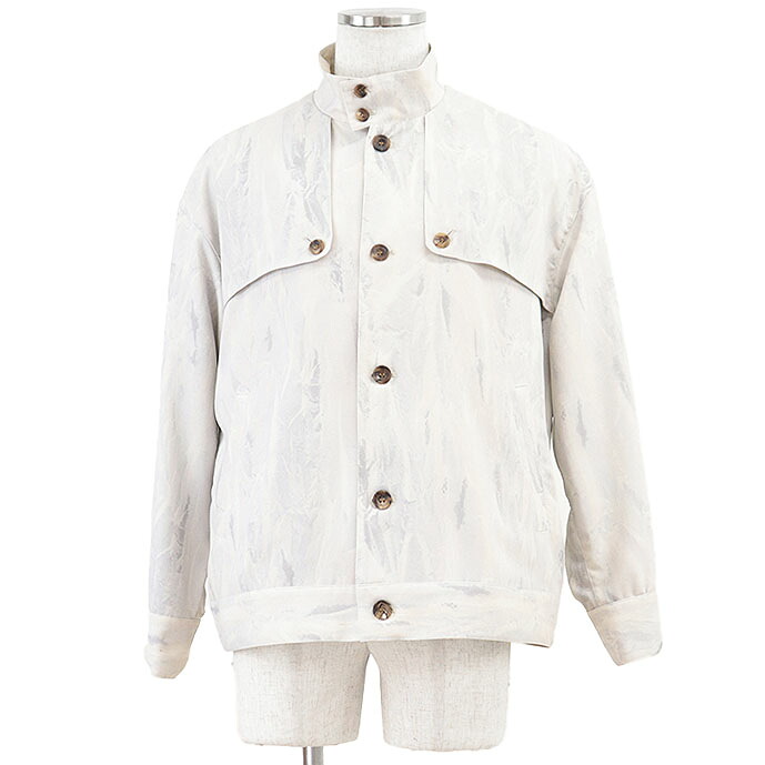 【美品】CLANE HOMME クラネオム ジャケット スタンドカラー 総柄 ボタンアップ 総裏地仕立て ポリエステル / キュプラ メンズ サイズ 1 アイボリー系 日本製【中古】｜オパール店