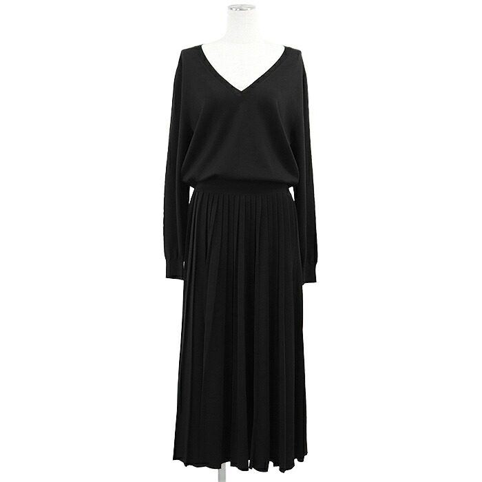 ☆PRADAプラダロゴニット切替プリーツロングワンピース38☆ ☆PRADAプラダロゴニット切替プリーツロングワンピース38