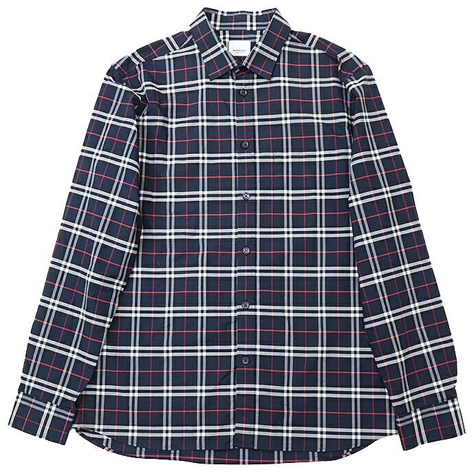 SALE【美品】BURBERRY バーバリー シャツ リカルド・ティッシ期 レギュラーカラー ノバチェック ブロード シグネチャー ロゴ ボタン ロングスリーブ 長袖 コットン混 トップス メンズ サイズ L ネイビー系 紺系 タイ製【中古】