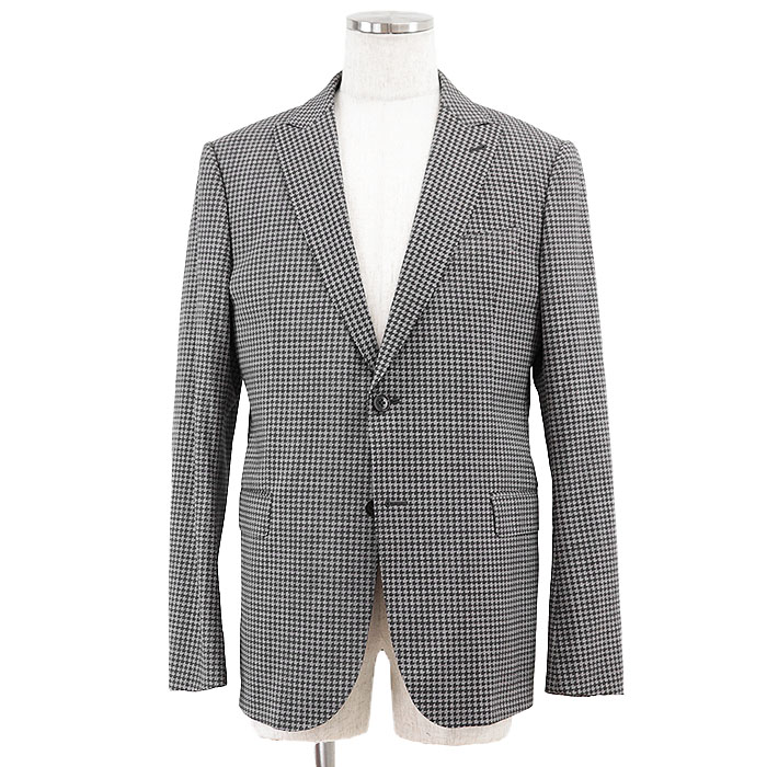 【SALE】ARMANI COLLEZIONI アルマーニ コレッツォーニ テーラードジャケット M LINE 2B ハウンドトゥース チドリ透かし彫り柄 羊毛混 伸ばすこと 盛りだくさん上張り ピークドラペル 姿勢ベンツ アウター メンズ 大きさ 50 濃灰色 ともし火薄墨色 ブルガリア共和国製【中古】