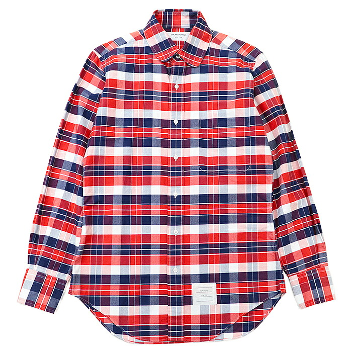 SALE【極美品】THOM BROWNE トムブラウン シャツ タータンチェック オックスフォード ラウンドカラー ロングスリーブ 長袖 コットン100％ トップス メンズ サイズ 1 トリコロール 総柄 アメリカ製【中古】