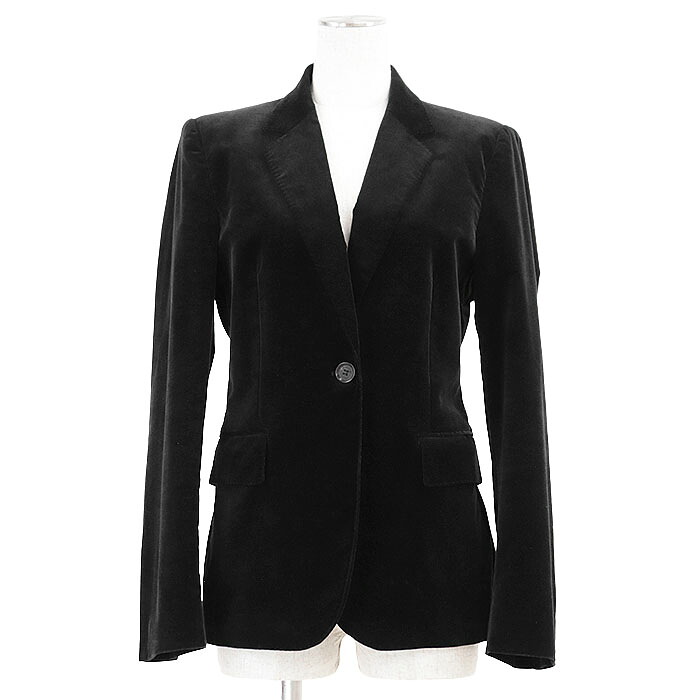 【SALE】GUCCI グッチ テーラードジャケット 2006年製 ベロア ロゴ ボタン 1B GGライニング ストレッチ コットン混 ノッチドラペル センターベント アウター レディース サイズ 42 ブラック 黒 イタリア製【中古】