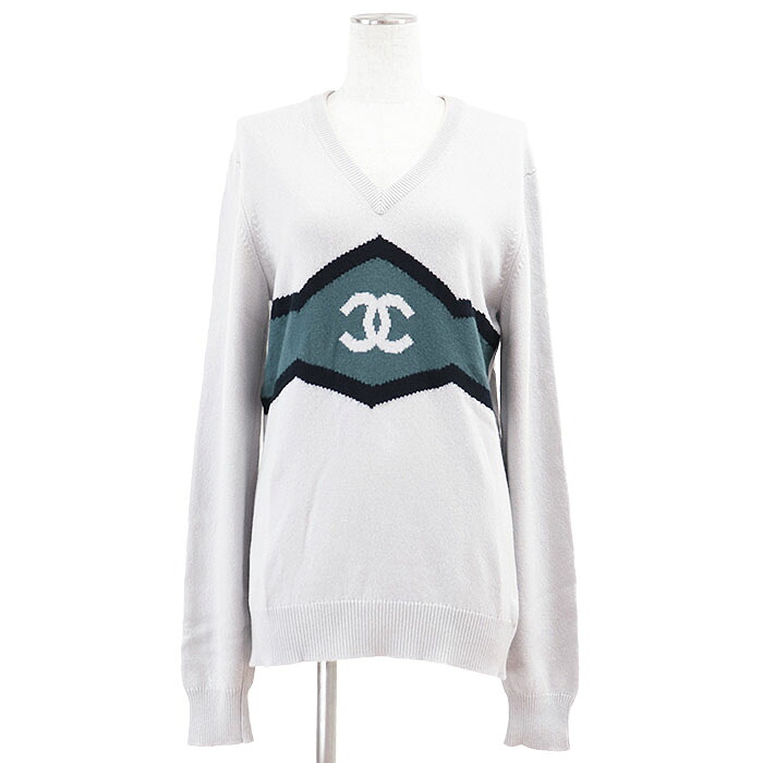 CHANEL HOMME シャネル オム カシミールプルオーバー 09C P34507 COCO見澄ます カシミール100% 編み物 Vのど首 ロング衣袂 長袖 トップス メンズ レディース ユニ一発やる 大きさ 46 薄墨色 薄墨色 連合王国製 長い巻き毛・ラガーフェルド期【中古】