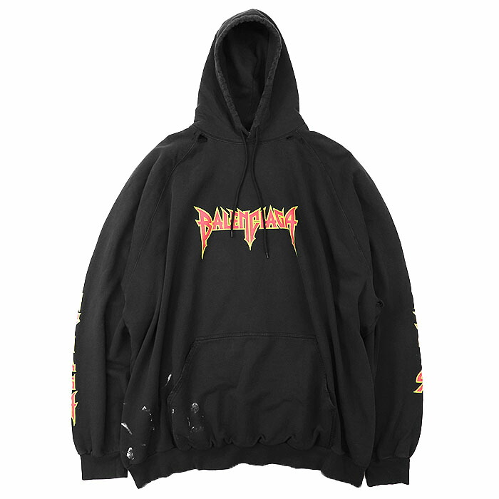 ［極美品］バレンシアガ　ロゴプリントパーカー　ブラック BALENCIAGA バレンシアガ バックロゴプリント プルオーバーパーカー