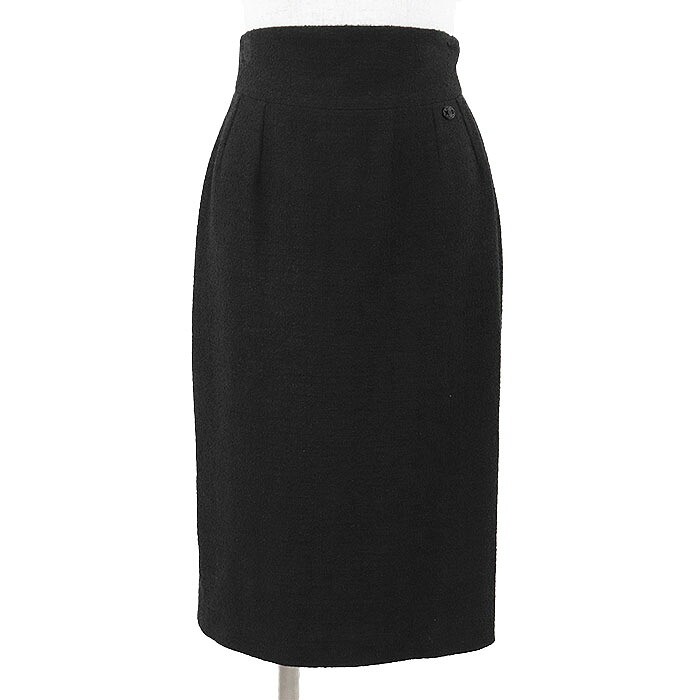 【SALE】CHANEL シャネル タイトスカート 09P P35515 ツイード COCOマークチャーム リネンブレンド ボトムス レディース サイズ 36 チャコールブラック 無地 フランス製 カール・ラガーフェルド期【中古】