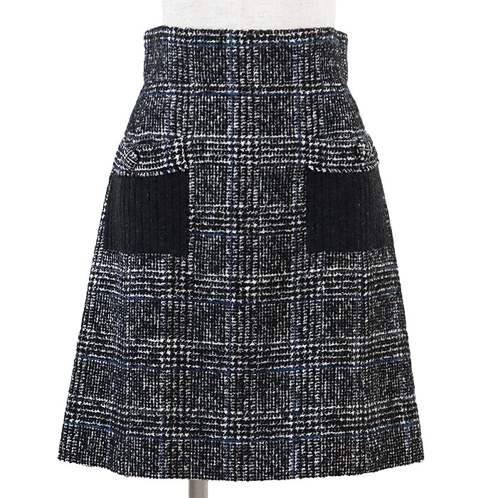 SALE【美品】CHANEL シャネル ニットスカート 07A 31855 グレンチェック COCOマークボタン ウール × ナイロン Aライン 台形 ボトムス レディース サイズ 38 モノトーン フランス製 カール・ラガーフェルド期【中古】