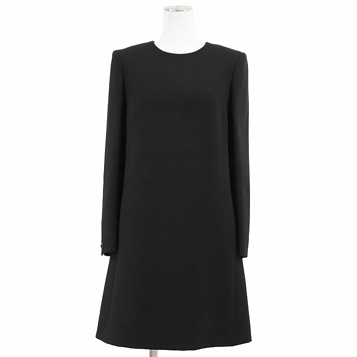 SALE【美品】SAINT LAURENT PARIS サンローランパリ ワンピース ウール100％クレープ ミニマル シンプル クルーネック ロングスリーブ 丸首 長袖 ドレス レディース サイズ 36 ブラック 黒 フランス製【中古】