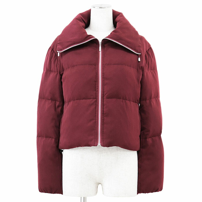 【SALE】Aquascutum アクアスキュータム ダウンジャケット クロップ ロゴ ショートレングス 短丈 ポリエステル100% 中綿 アウター レディース サイズ 10 バーガンディ 赤【中古】
